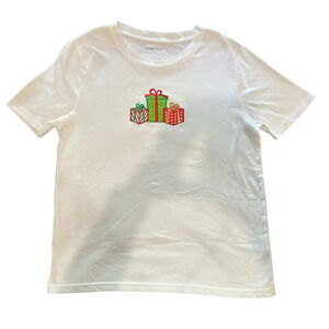 Madison Taylor Women's‎ Large White Embroidered Christmas Presents T-Shirt